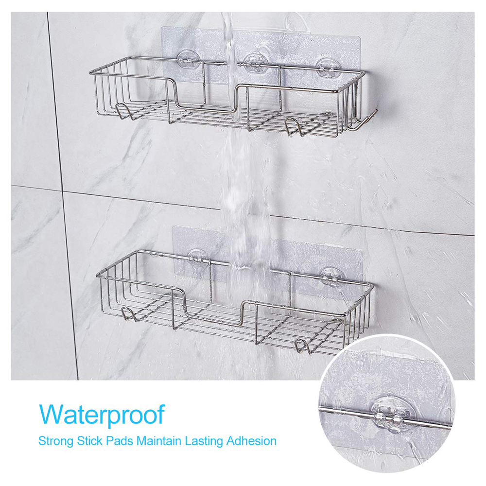 Factory sales Adhesive Shower Caddy Basket Rack with Hooks - Image 2